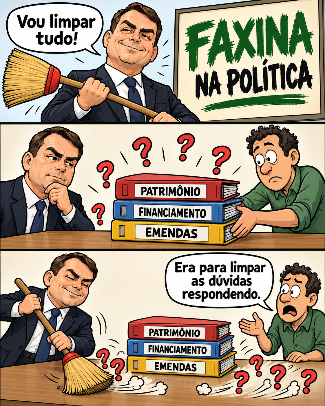 Meme de política brasileira: Sweeping Away the Question Marks.